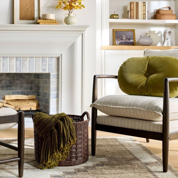 Velvet Oval Shaped Throw Pillow with Tufted Center Green- Threshold Studio McGee - Picture 4 of 4